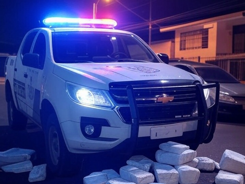 Viatura policial em rua de Ceilândia após perseguição e prisão com crack avaliado em R$ 240 mil.