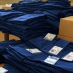 Pilha de uniformes escolares e cartões em sala de aula no DF, representando extensão de prazo do Cartão Uniforme Escolar pela SEEDF devido a falhas logísticas.