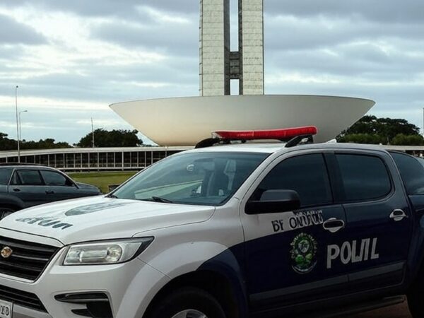 Viatura policial em Brasília, simbolizando prisão de piloto da Fórmula Delta por agressão que deixou adolescente em coma.