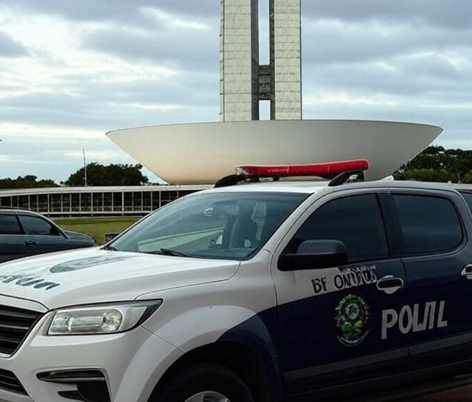 Viatura policial em Brasília, simbolizando prisão de piloto da Fórmula Delta por agressão que deixou adolescente em coma.