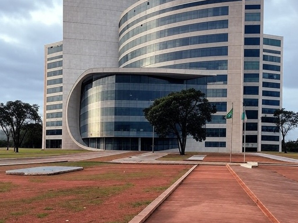Fachada do Tribunal de Justiça do DF com bandeira a meio mastro em sinal de luto por desembargador.