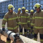 Equipe de bombeiros resgatando filhote de cachorro de tubulação de 10 metros em Brasília, Distrito Federal.