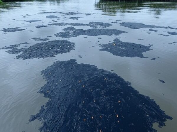 Manchas de petróleo nas águas da Foz do Amazonas, gerando alerta ambiental no Brasil.