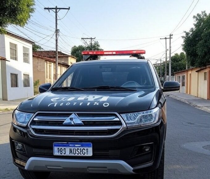 Viatura da PCDF em rua de São Sebastião durante prisão de foragido acusado de estupro.
