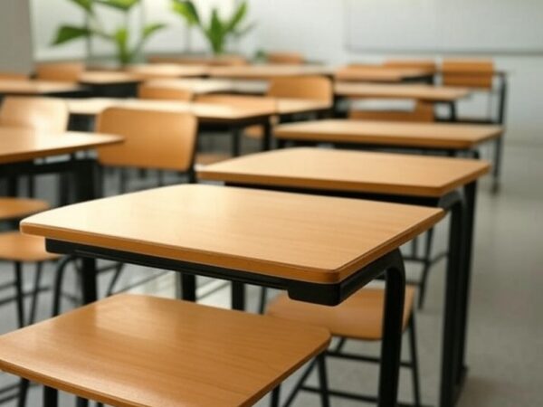 Sala de aula vazia em escola no DF, representando projeto Estudamente do Sesc-DF contra ansiedade e estresse em estudantes.