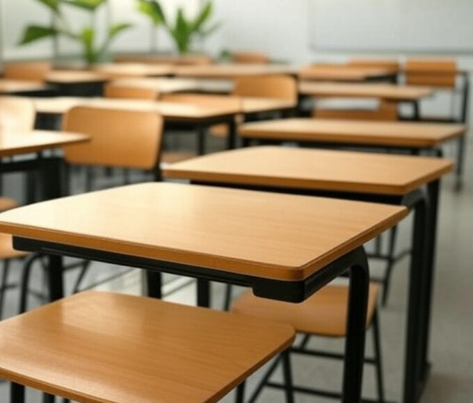 Sala de aula vazia em escola no DF, representando projeto Estudamente do Sesc-DF contra ansiedade e estresse em estudantes.