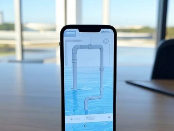 Smartphone com site falso de saneamento em mesa de escritório em Brasília, alertando para golpes online no DF.