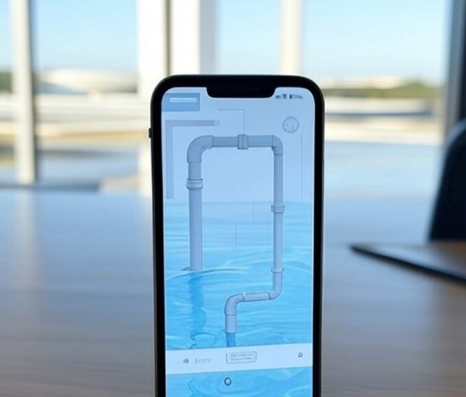 Smartphone com site falso de saneamento em mesa de escritório em Brasília, alertando para golpes online no DF.