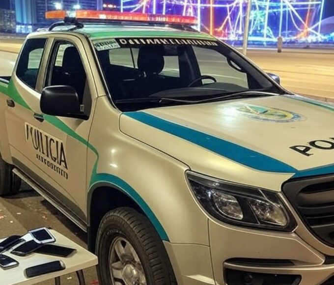 Viaturas policiais na Rodoviária do Plano Piloto com celulares furtados durante Carnaval no DF.