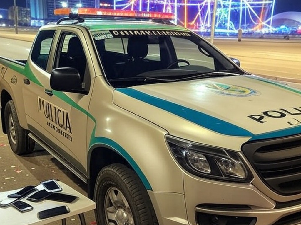 Viaturas policiais na Rodoviária do Plano Piloto com celulares furtados durante Carnaval no DF.