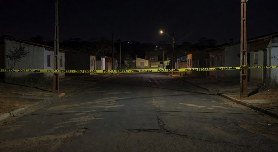 Rua vazia em Sobradinho à noite, representando local de briga fatal incentivada e filmada.