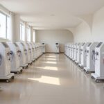 Sala de nefrologia no Hospital de Taguatinga com 29 novas máquinas de diálise, em estilo fotojornalístico realista.