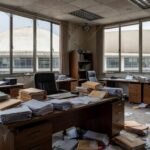 Prédio público abandonado em Brasília representando falhas no apoio a mulheres e idosos no Distrito Federal.