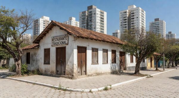 Fachada de restaurante tradicional regularizado no Guará, Brasília, após 48 anos de espera.
