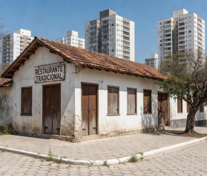 Fachada de restaurante tradicional regularizado no Guará, Brasília, após 48 anos de espera.