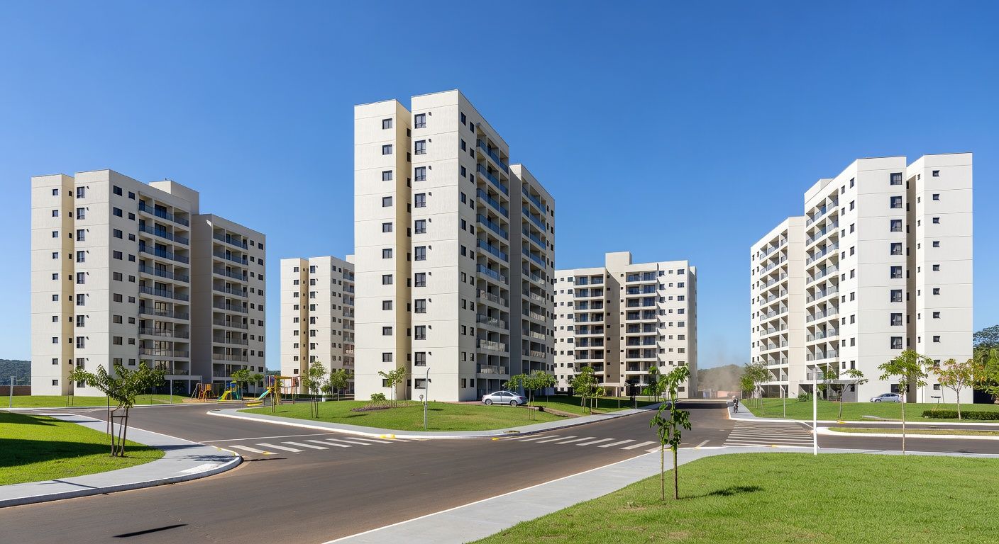 Conjunto de apartamentos entregues no Itapoã Parque, Brasília, com edifícios modernos e áreas verdes.