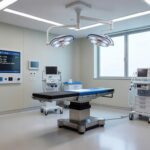 Sala de cirurgia ortopédica em hospital brasileiro com tecnologia integrada para redução de cancelamentos.