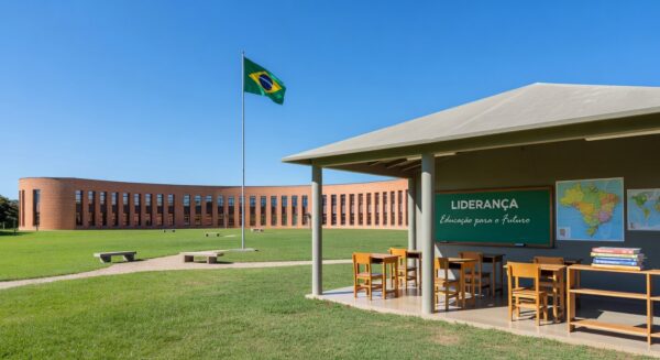 Escola pública em Brasília representando liderança feminina na educação do DF.