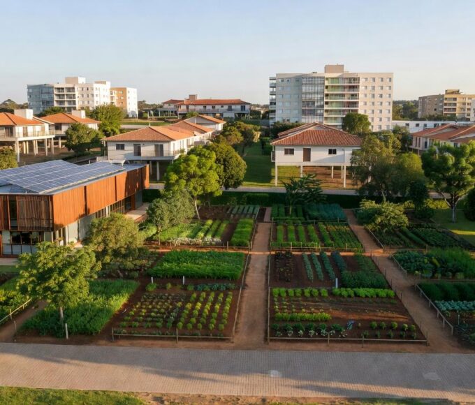 Paisagem urbana em desenvolvimento no Riacho Fundo II, com investimentos do GDF transformando a região em polo autossuficiente.