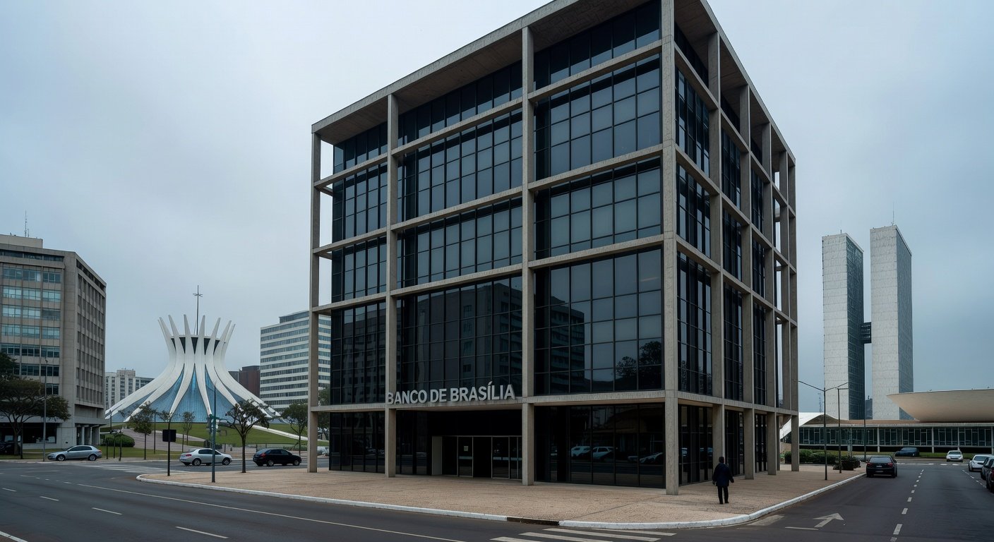 Fachada do edifício do BRB em Brasília sob céu nublado, expondo tensões na gestão após aprovação de convite pela CCJ.