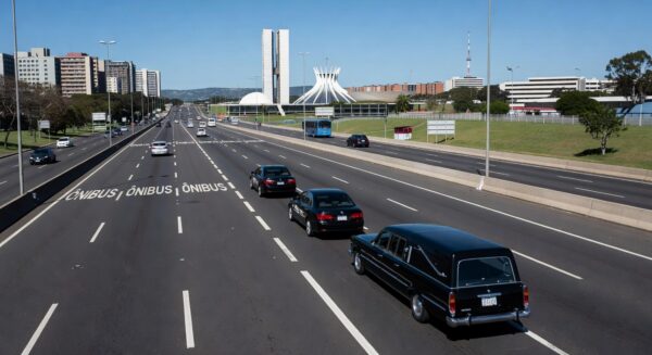 Veículos funerários em faixas exclusivas da EPNB e EPTG no Distrito Federal, autorizados pelo DER-DF.