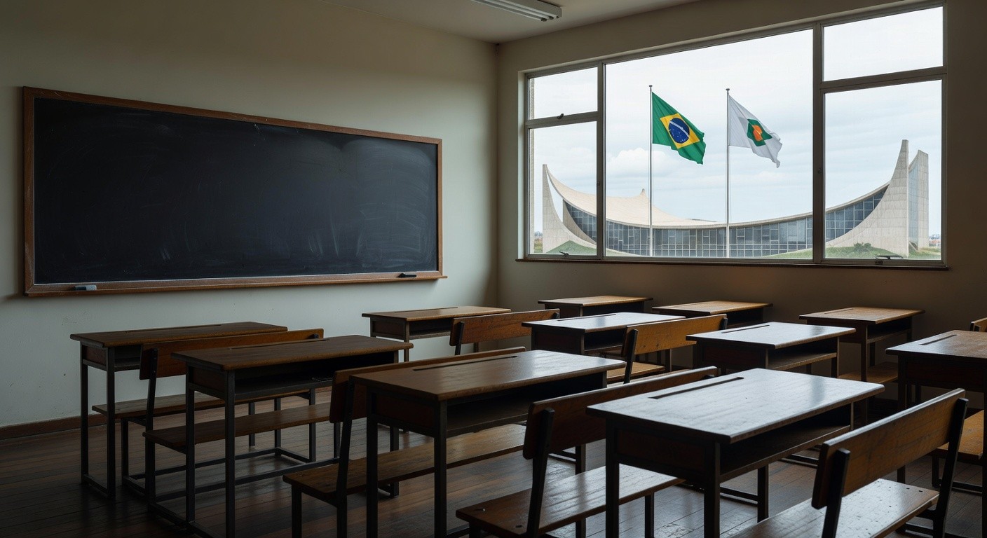 Sala de aula vazia em escola pública de Brasília, representando mobilizações de professores por reestruturação de carreira no DF.
