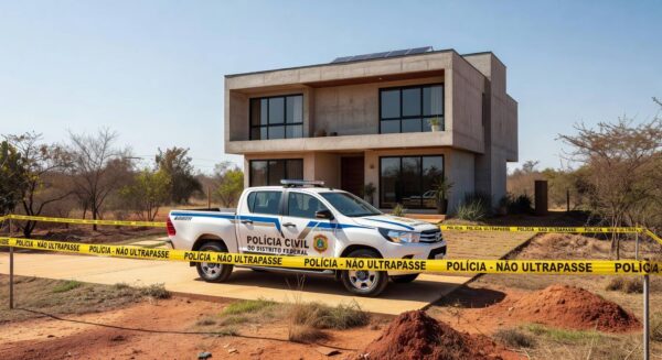 Viatura policial em rua residencial de Brasília, simbolizando prisão por violência doméstica e posse irregular de armas no DF.