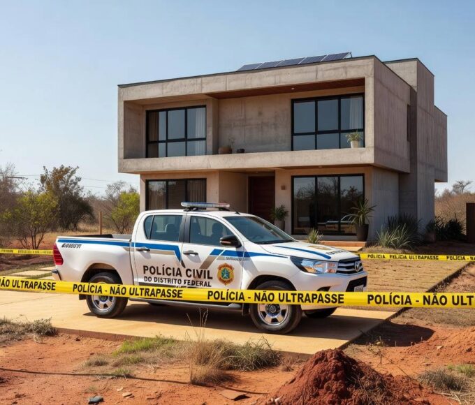 Viatura policial em rua residencial de Brasília, simbolizando prisão por violência doméstica e posse irregular de armas no DF.