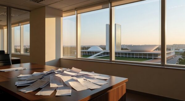 Urna de sorteio do Nota Legal DF com Congresso Nacional de Brasília ao fundo, representando recorde de 1,6 milhão de participantes.