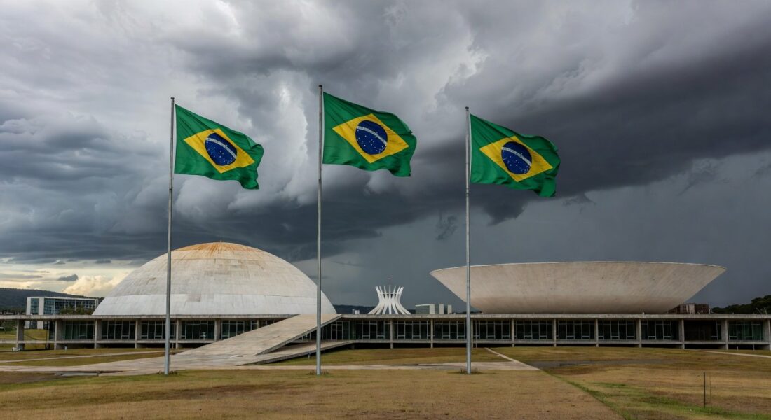Edifício da Câmara Legislativa do DF com documentos parados, representando emperramento de projeto de lei para ecocardiograma em bebês com Down e negligência.