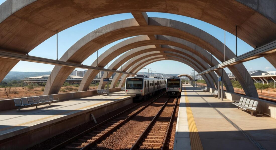 Estação de metrô em Brasília com trilhos enferrujados, expondo falhas crônicas em aquisições públicas da Metrô-DF.
