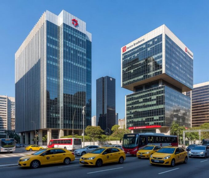 Edifícios de bancos em São Paulo representando aquisição de ativos entre Itaú Unibanco e BRB.