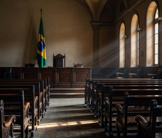 Exterior de delegacia em Planaltina com viaturas policiais, simbolizando interrogatório concluído em chacina de familiares.