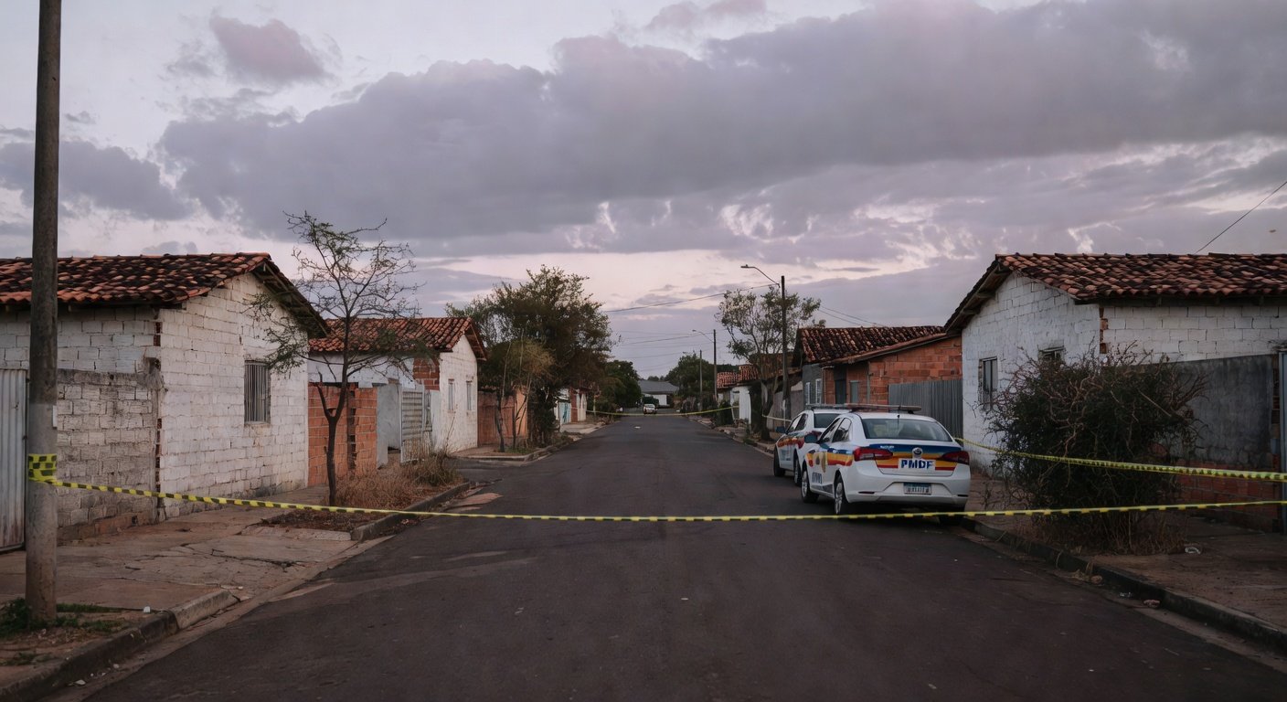 Viatura do Bope em rua de Ceilândia durante operação policial contra ameaça armada.