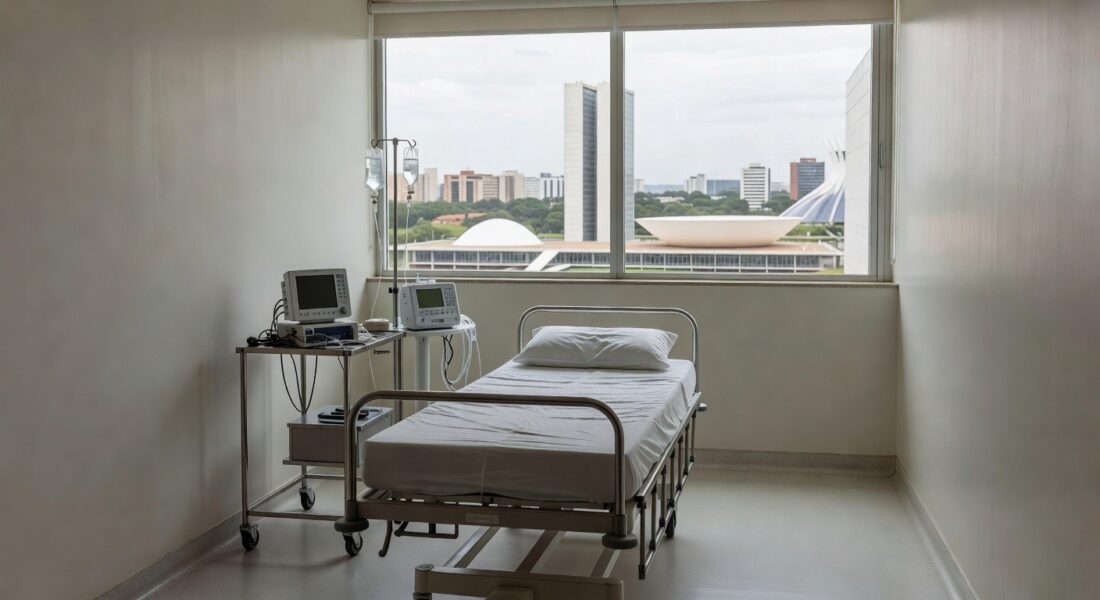 Entrada de hospital em Brasília simbolizando alta após pneumotórax