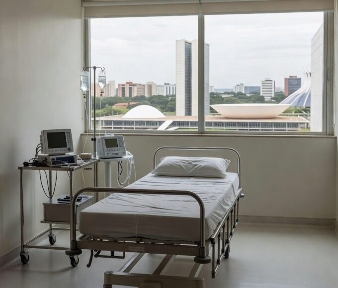 Entrada de hospital em Brasília simbolizando alta após pneumotórax
