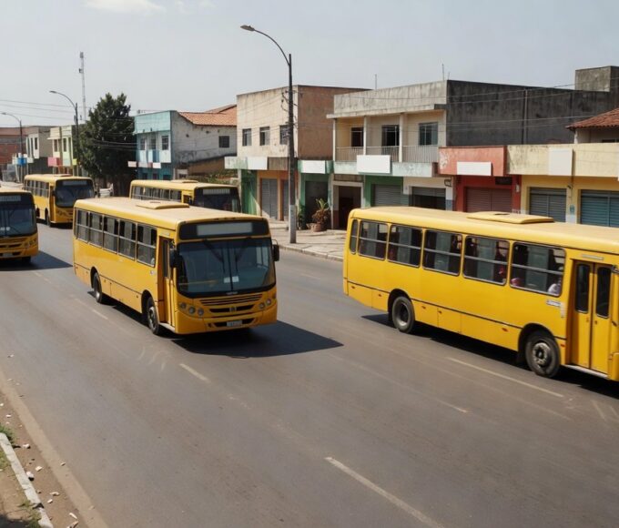 Ônibus de transporte gratuito em frente a restaurante comunitário em Brasília