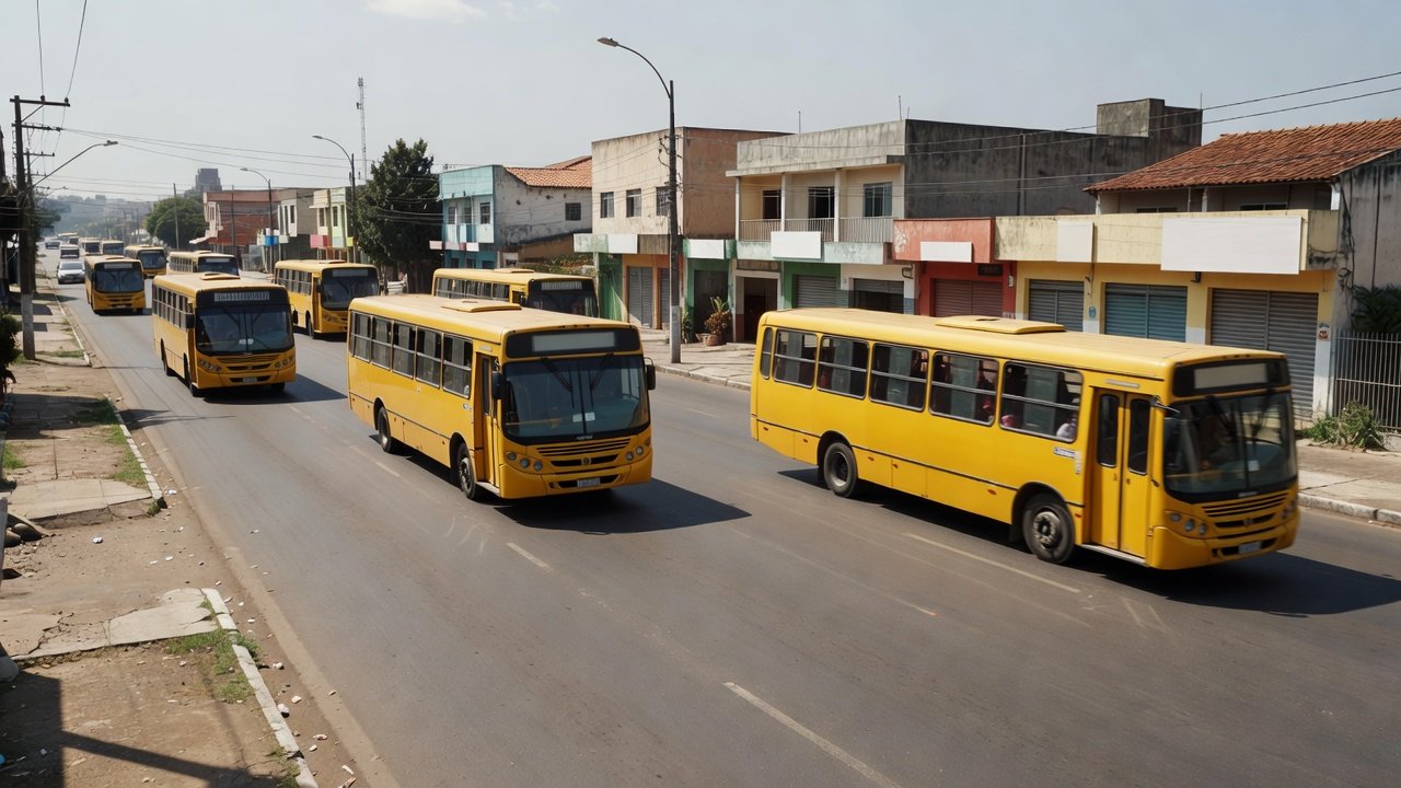Ônibus de transporte gratuito em frente a restaurante comunitário em Brasília