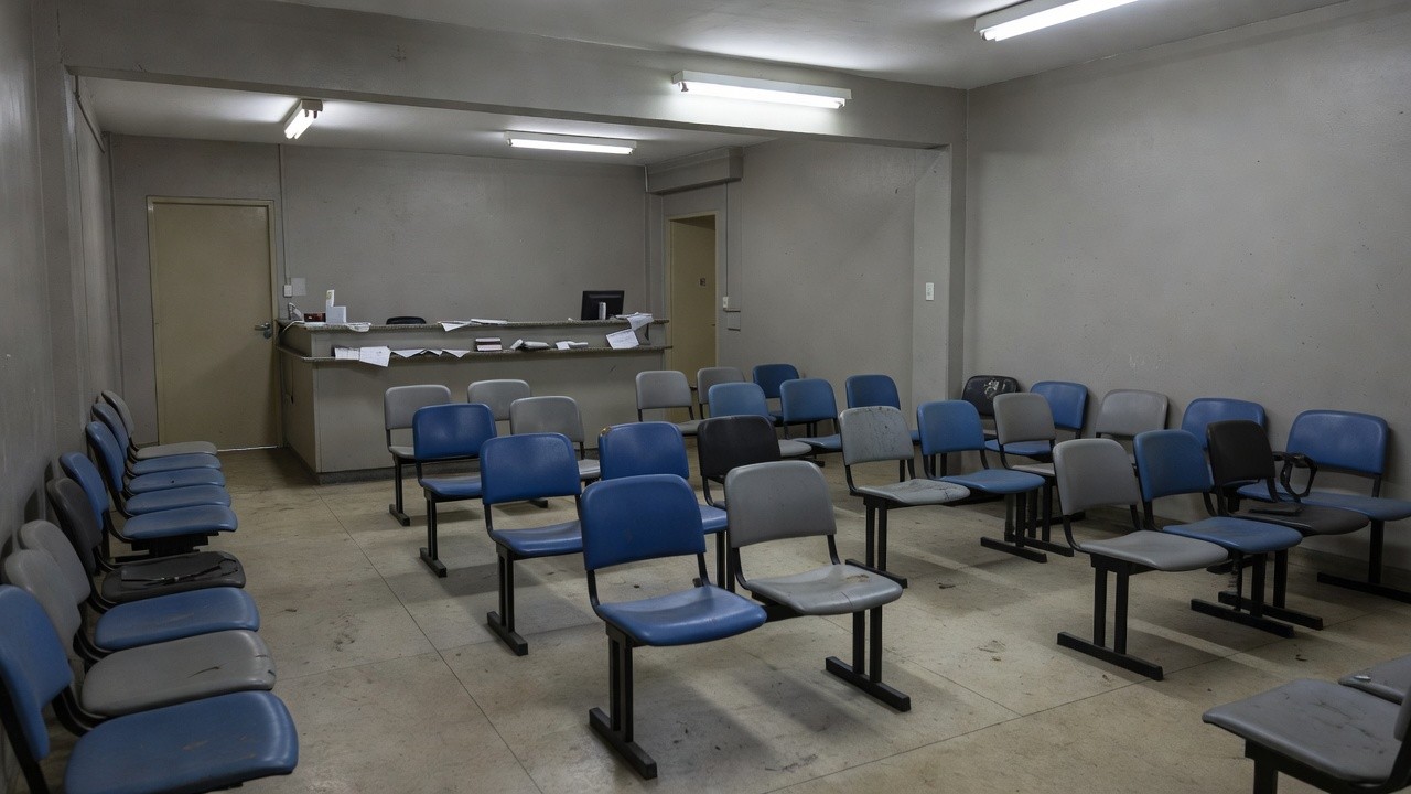 Sala de espera vazia em UPA do DF após longa espera por atendimento