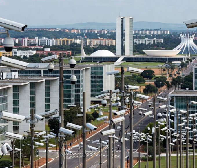 Centro de operações da Plataforma DF 360º com câmeras e IA da SSP-DF