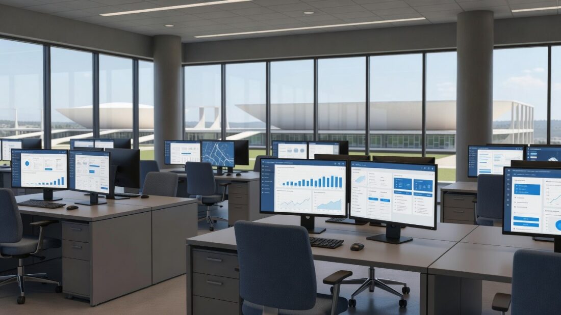 Monitores com plataformas digitais integradas de serviços públicos do GDF em Brasília