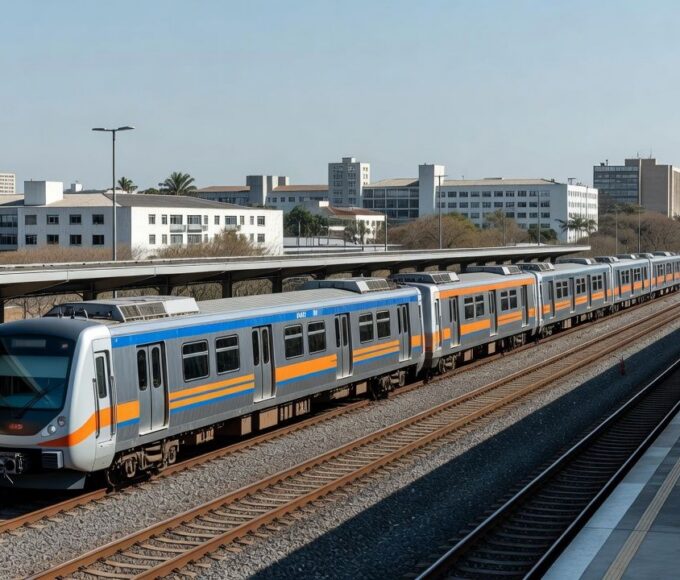 Trens modernos do Metrô-DF em estação de Brasília