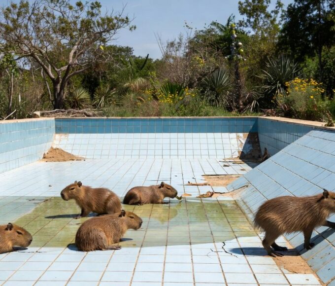Filhotes de capivara resgatados de piscina vazia no Lago Norte, Brasília
