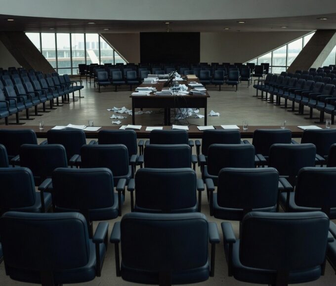 Prédio da Câmara Legislativa do DF em Brasília ao entardecer, simbolizando pautas emperradas