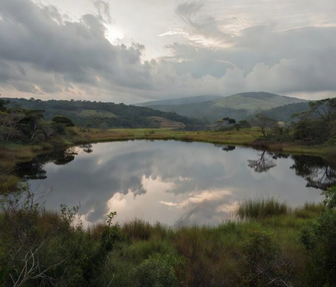 Lago Corumbá em Goiás com águas calmas e vegetação ao redor
