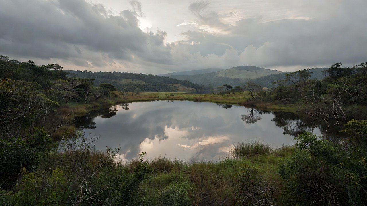 Lago Corumbá em Goiás com águas calmas e vegetação ao redor
