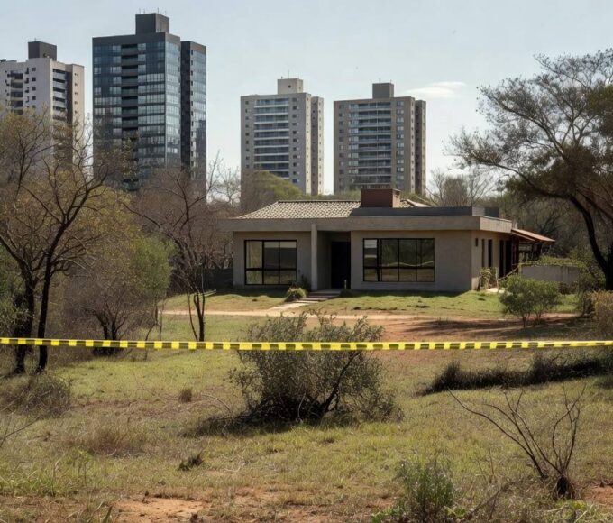 Condomínio no Distrito Federal com fita de isolamento em cena de crime