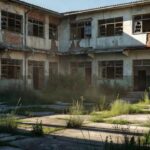 Escola pública precária no DF com paredes descascadas e janelas quebradas