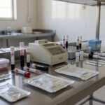 Cartões de teste do pezinho em laboratório médico no DF