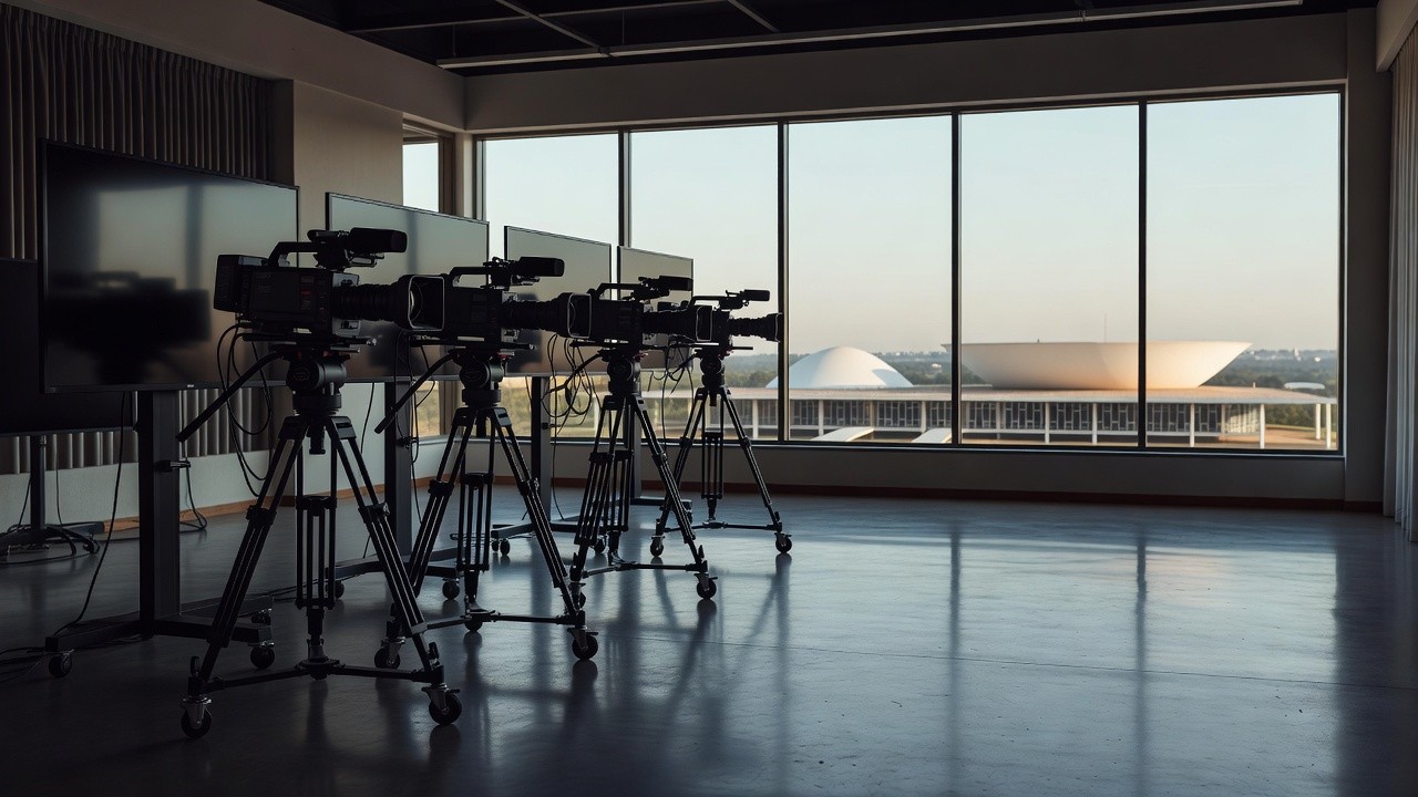 Televisão antiga com edição nostálgica da TV Câmara Distrital em Brasília